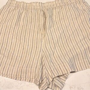 H&M Cream Shorts with Navy Pinstripes — High Waist